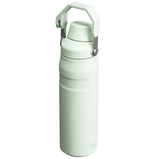Green Stanley Iceflow Bottle with a cap and carry lid, featuring a brand logo on the front. Stanley Iceflow Bottle 24 0Z