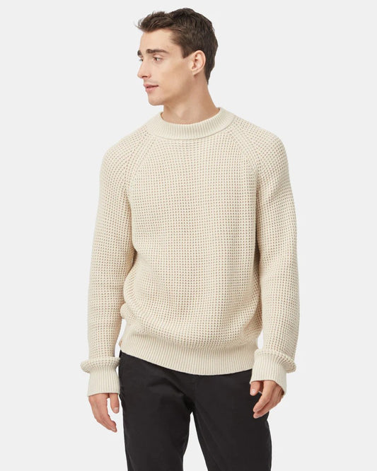 Highline Mock Neck Waffle Crew Men's Organic Cotton Waffle-Knit Pullover Crewneck