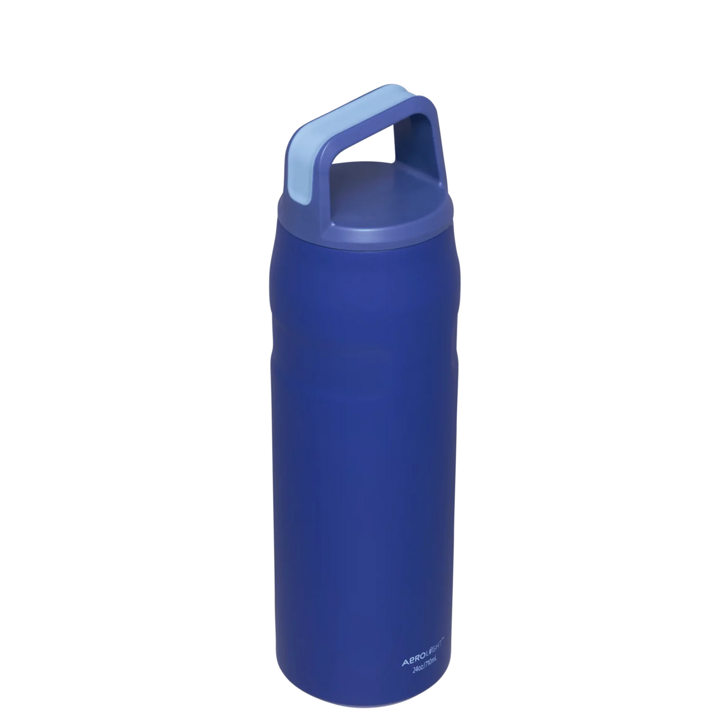 Blue White Stanley Iceflow Bottle with a cap and carry lid, featuring a brand logo on the front. Stanley Iceflow Bottle 24 0Z