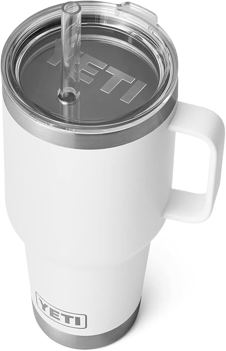 White YETI mug with a clear lid on a white background 35-oz-