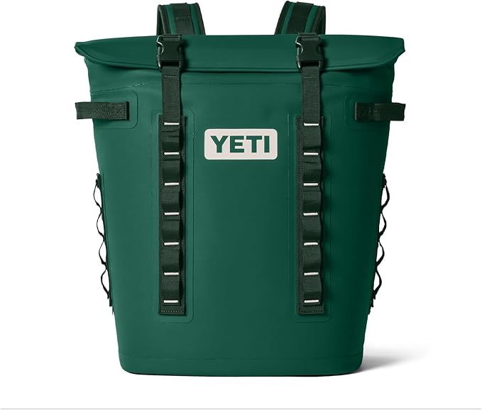 Green YETI backpack Hopper M Series Backpack Soft Sided Coolers with MagShield Access