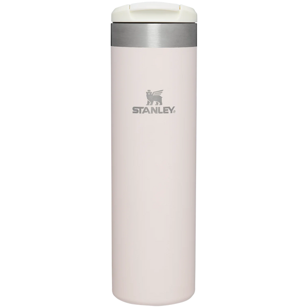 A beige Stanley AeroLight Transit bottle with a stainless steel cap and a logo on the front.
