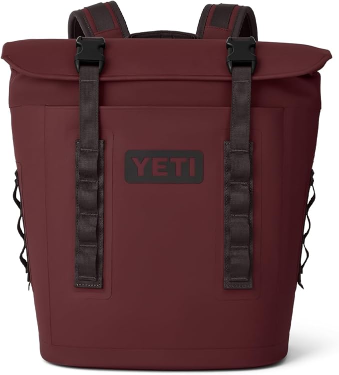 Red YETI backpack on Hopper M Series Backpack Soft Sided Coolers with MagShield Access