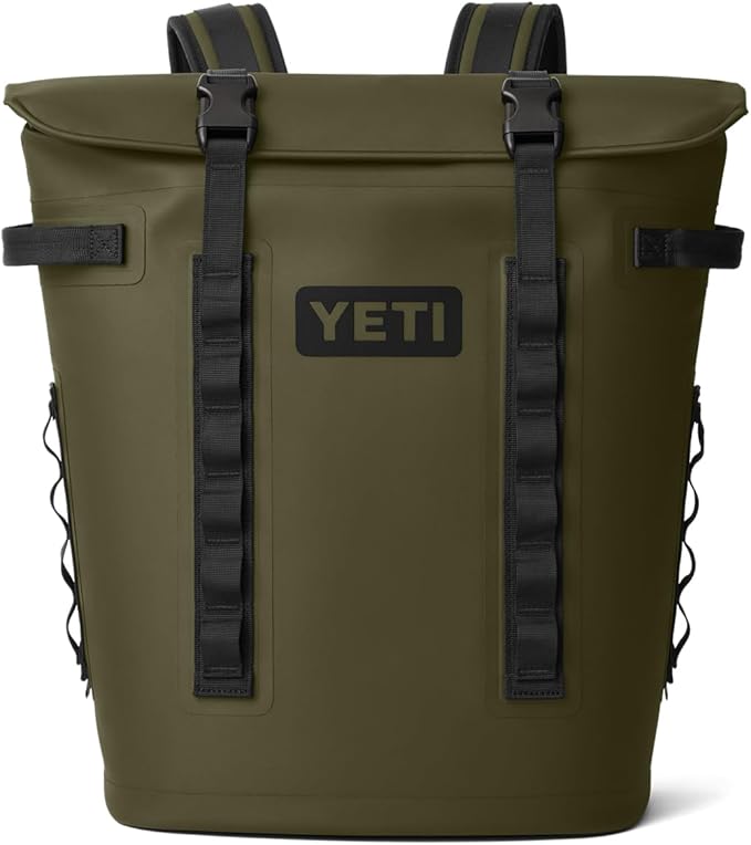 Green YETI backpack with black straps Hopper M Series Backpack Soft Sided Coolers with MagShield Access