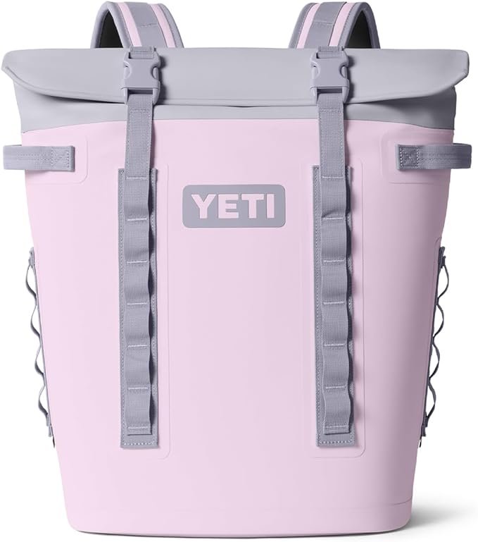 Pink YETI backpack with gray strapsHopper M Series Backpack Soft Sided Coolers with MagShield Access