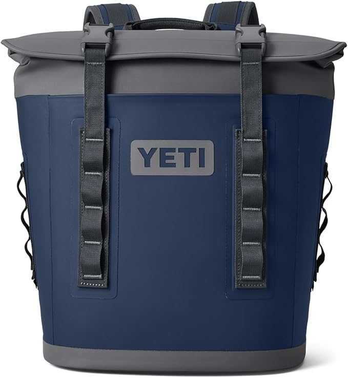 Blue and gray YETI cooler bag Hopper M Series Backpack Soft Sided Coolers with MagShield Access