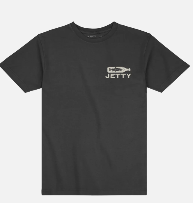Black t-shirt with 'Jetty' logo 