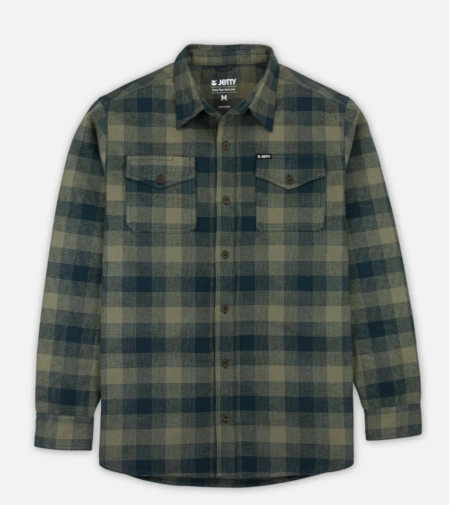 Plaid shirt with green and blue pattern on a white background