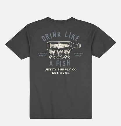 Black t-shirt with 'Jetty' logo 