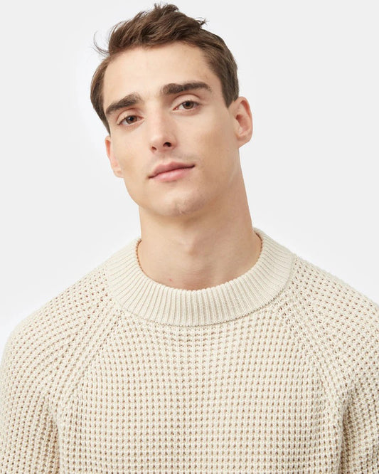 Highline Mock Neck Waffle Crew Men's Organic Cotton Waffle-Knit Pullover Crewneck